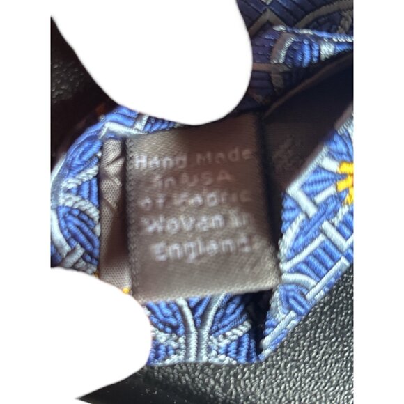 Hickey Freeman Blue Silk Tie With Geometric Yellow & Red Pattern Made In USA - Picture 4 of 7